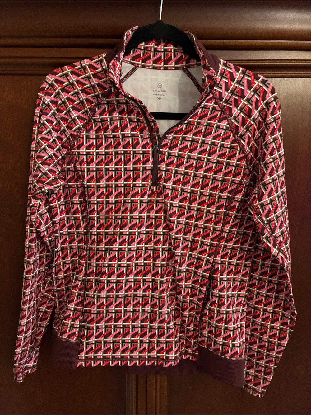 Talbots Red Pink Geometric Half-Zip Sweatshirt